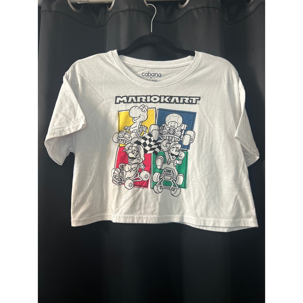 Cabana by Crown & Ivy Mario Kart Graphic Crop Top White Medium Yoshi Luigi - Picture 2 of 4